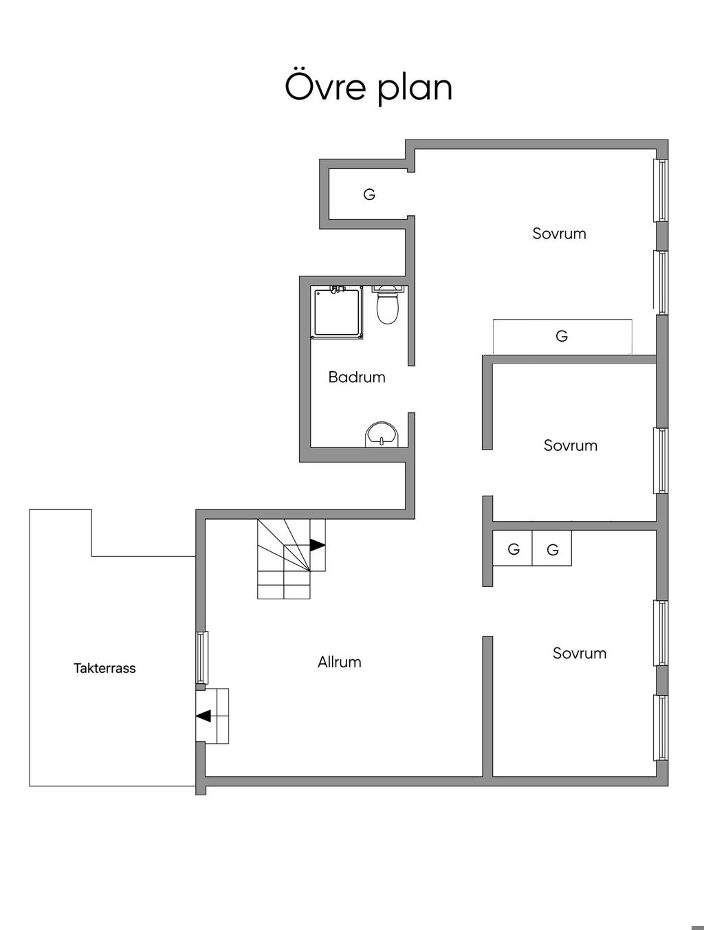 Alternativ planlösning Plan 2 / Övre plan