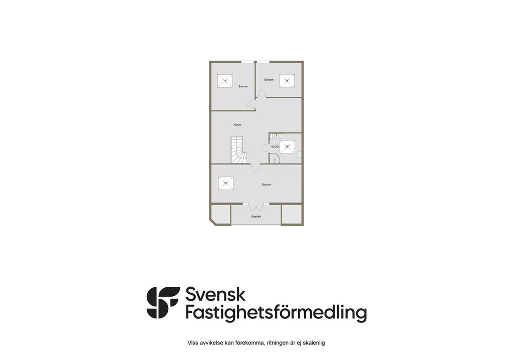 Alternativ planlösning enligt bygglovsritning, övervåning