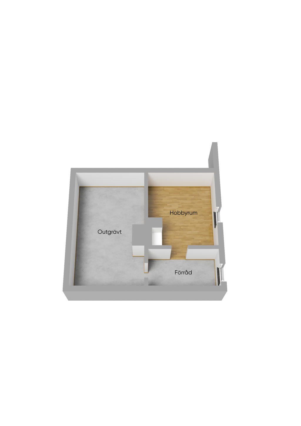 Planlösning källarplan 3D