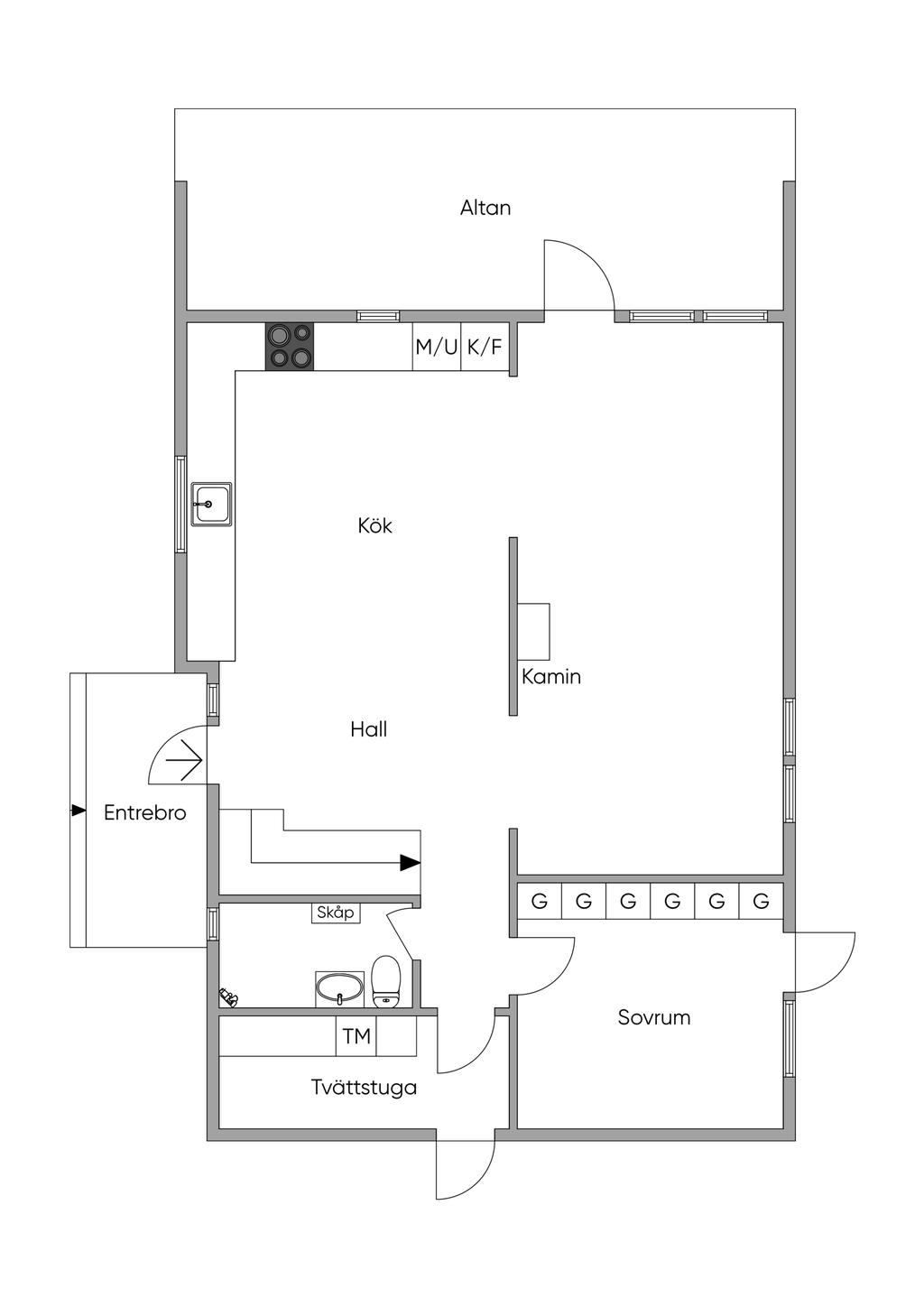 Planritning entréplan (ej skalenlig)