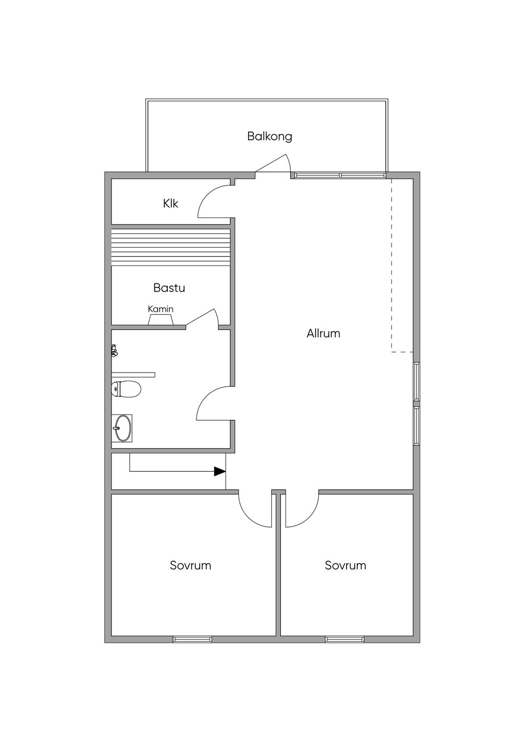 Planritning övre plan (ej skalenlig)