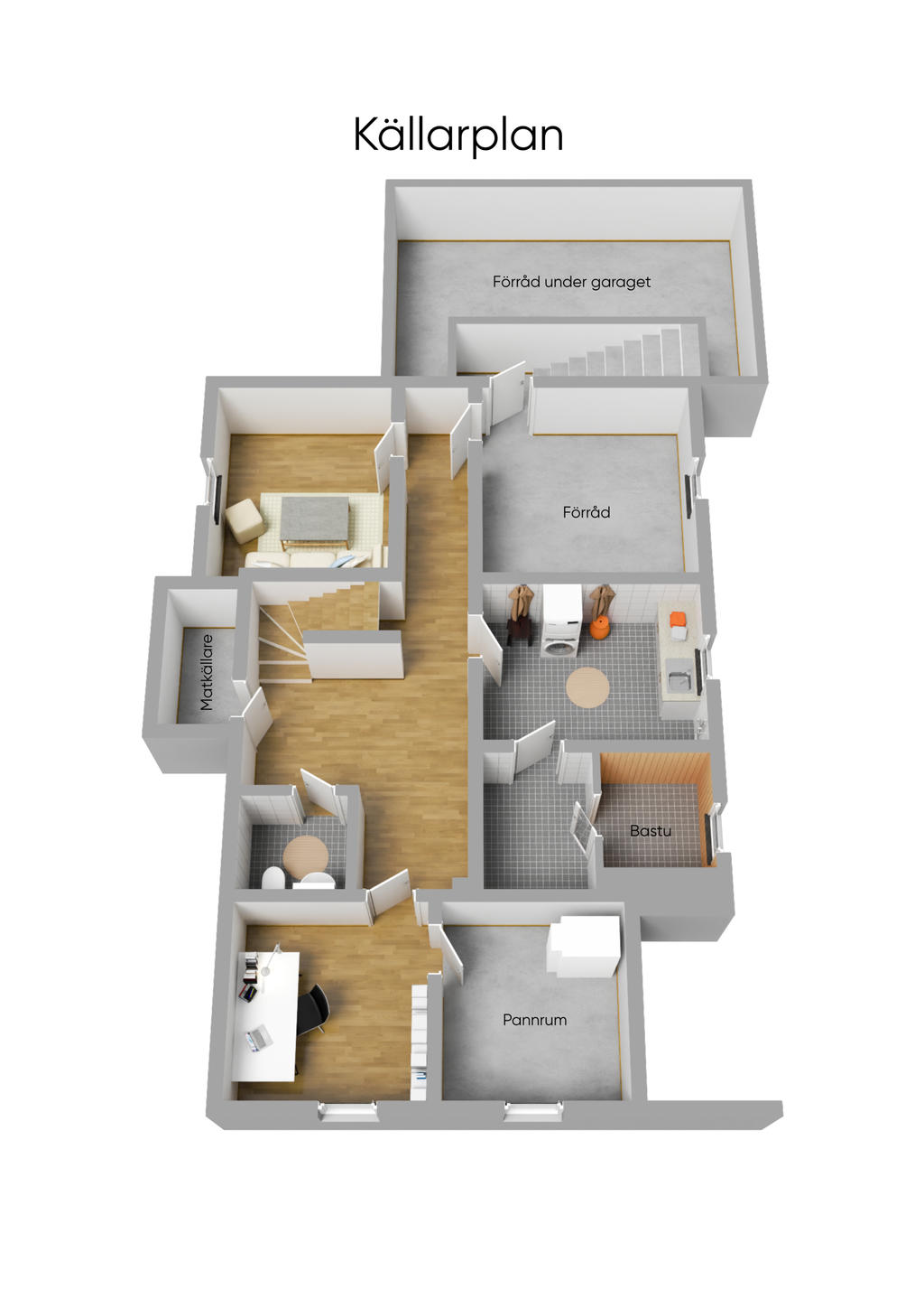 Planlösning källarplan 3D