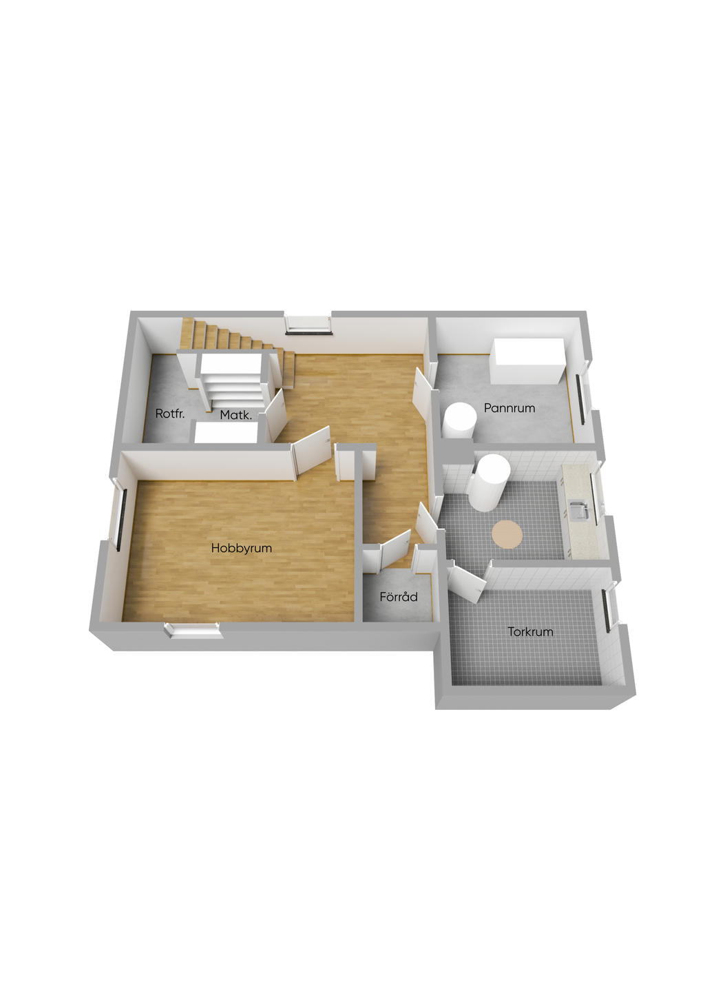 Planlösning källarplan 3D