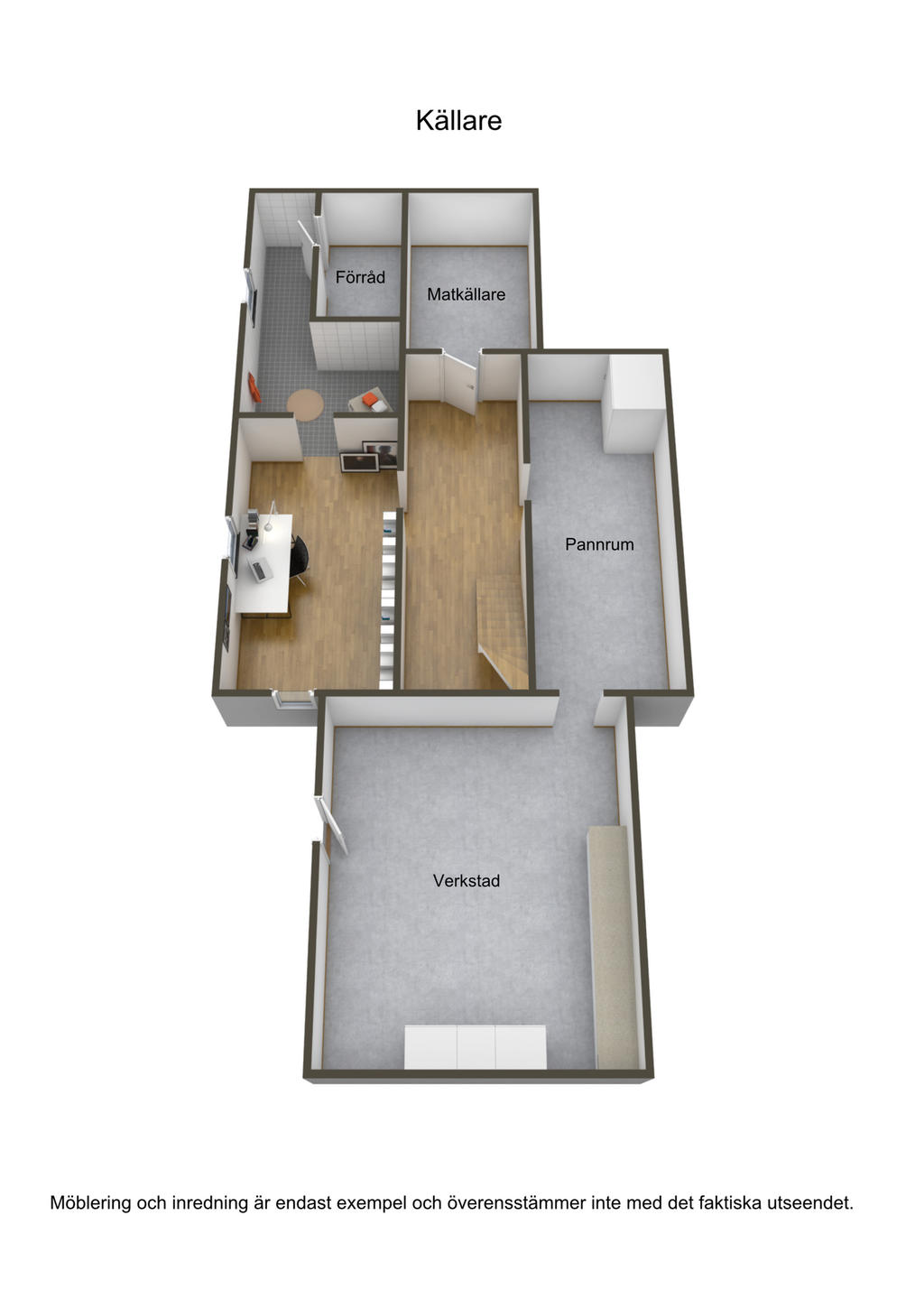 Planlösning källarplan 3D