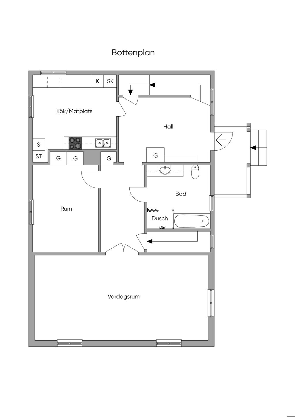 Planlösning. Bottenplan