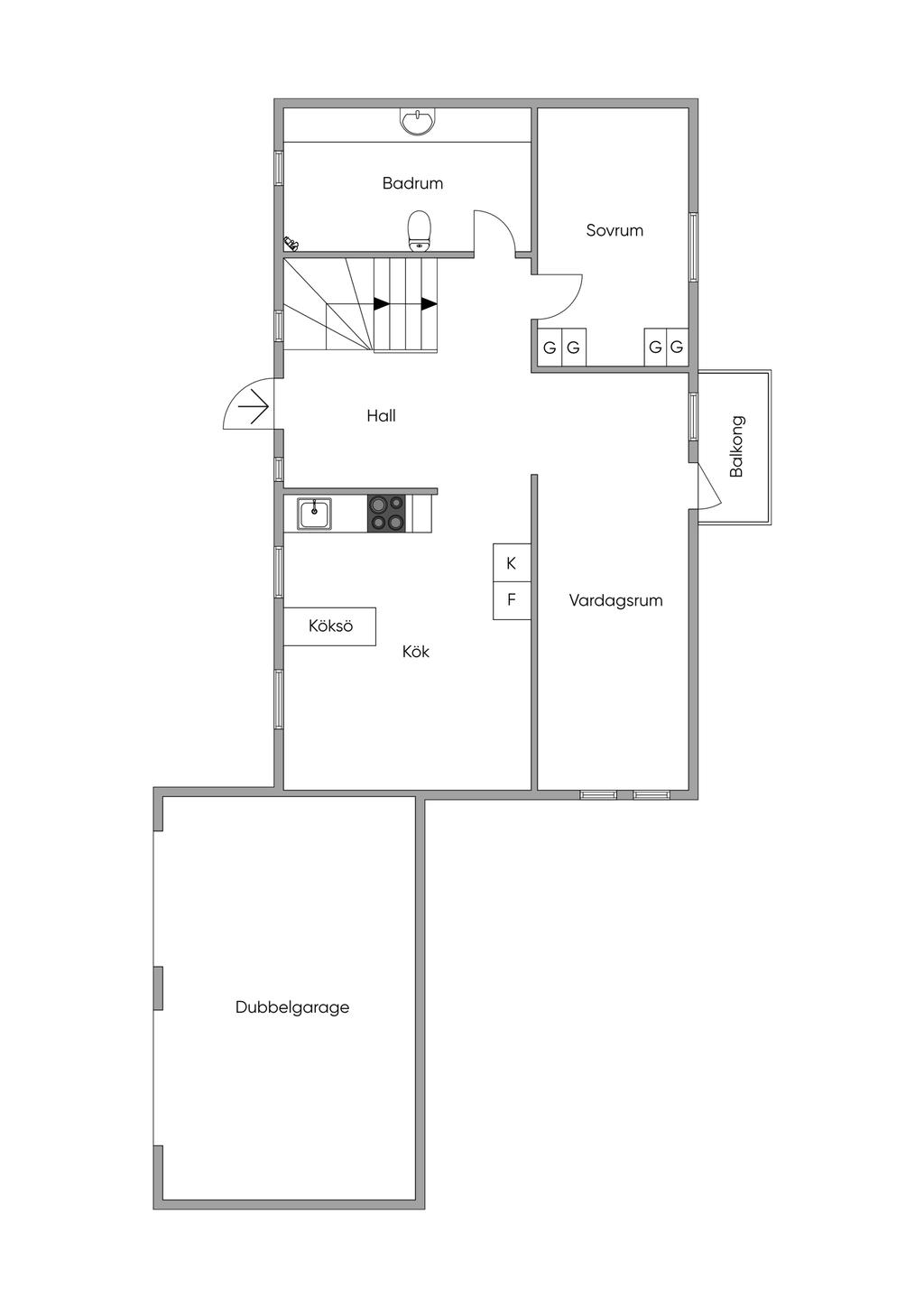 Planritning entréplan (ej skalenlig)