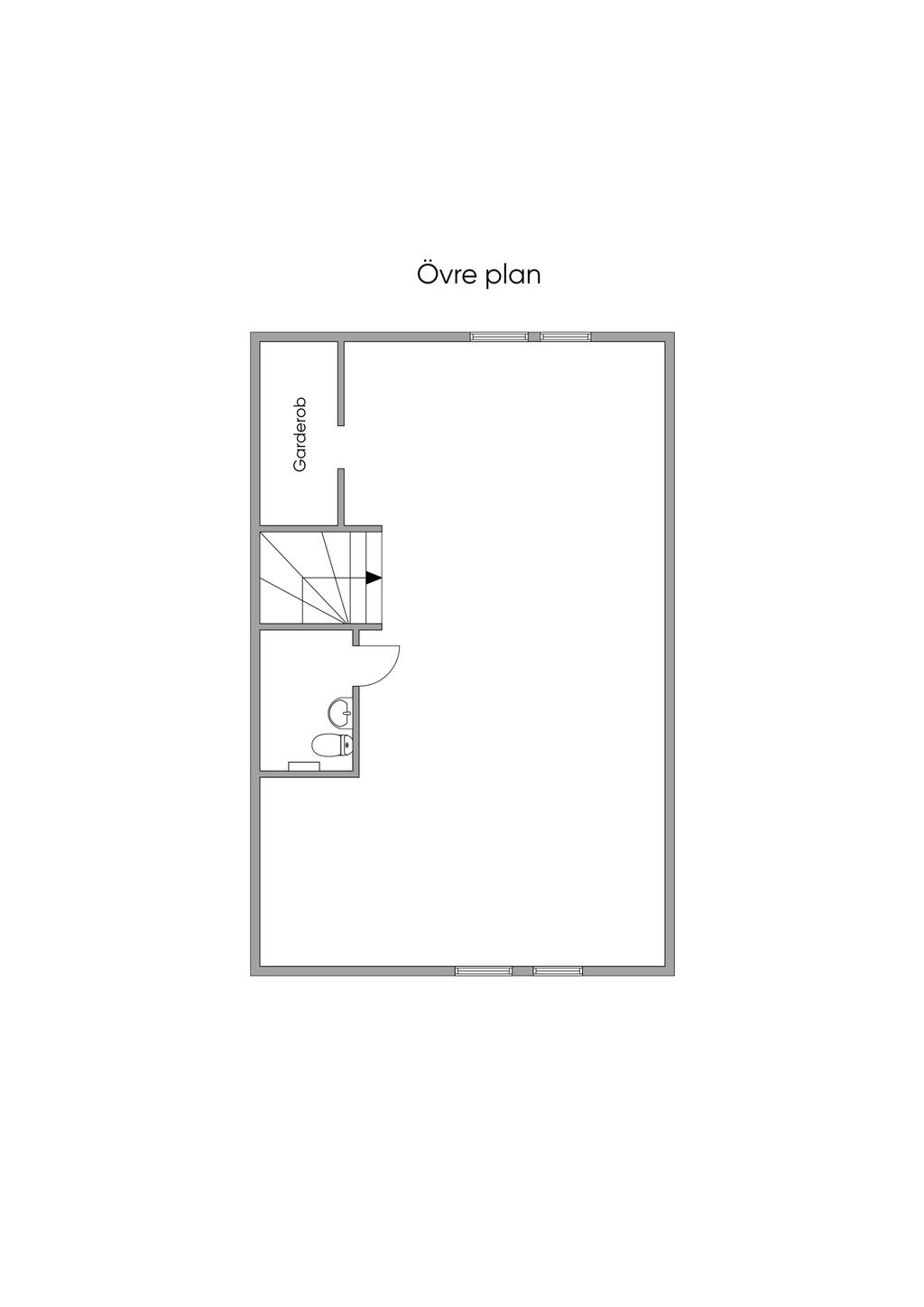 Planritning övre plan (ej skalenlig)