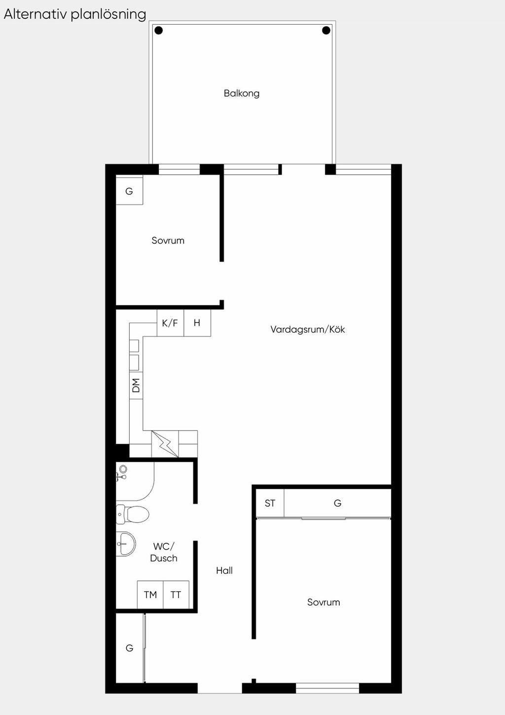 Alternativ planlösning med extra sovrum