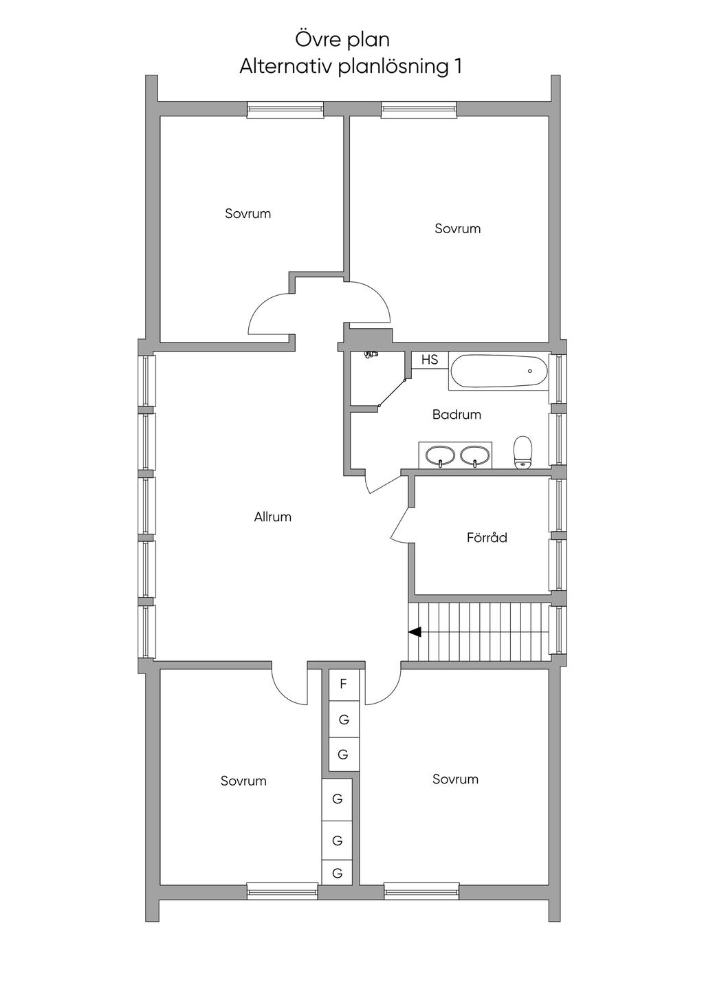 Alternativ planlösning 1 - Övre plan