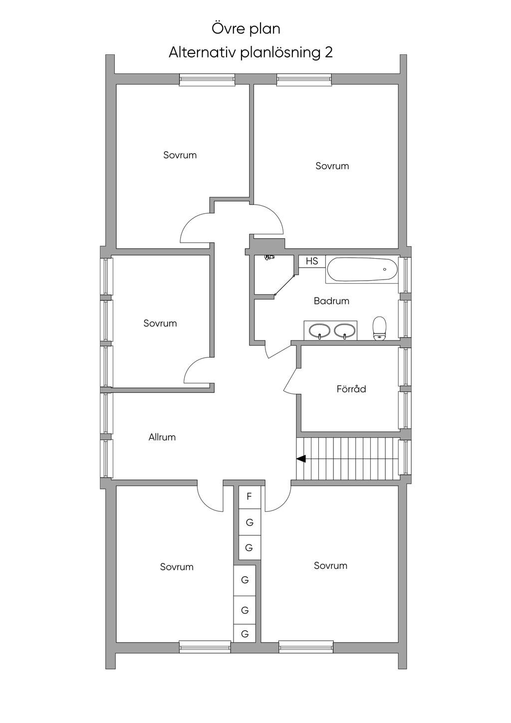 Alternativ planlösning 2 - Övre plan
