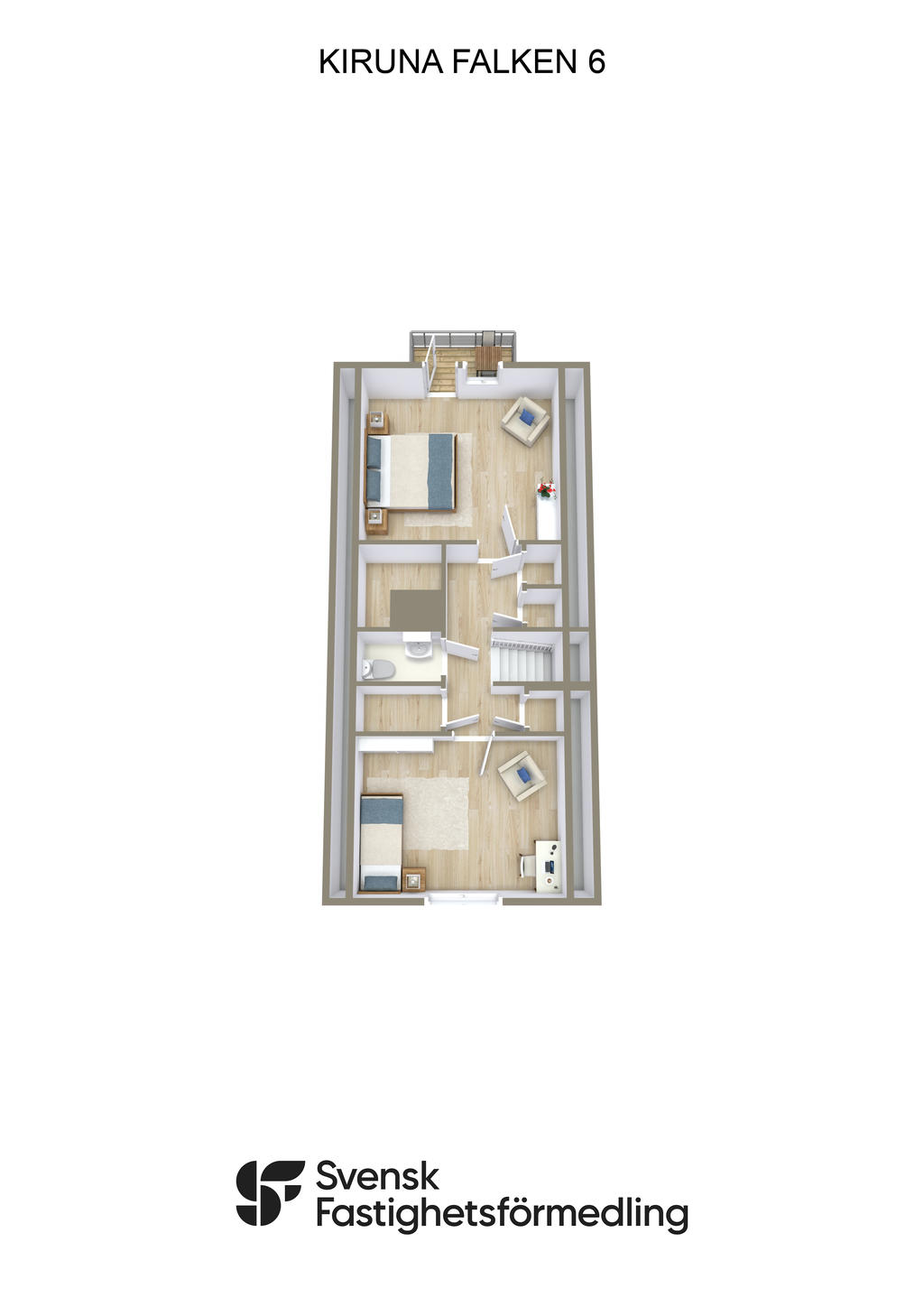 Möblerad planlösning övre plan