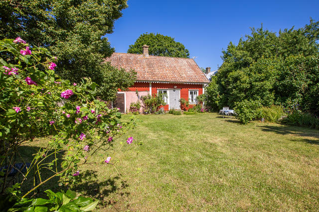 Mysig stuga med prunkande trädgård som välkomnar er till Öland!
