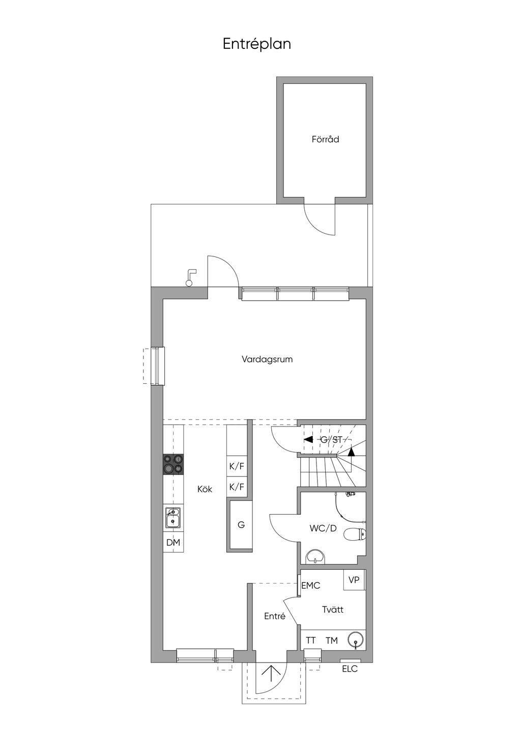 Rumsfördelningen på entréplan