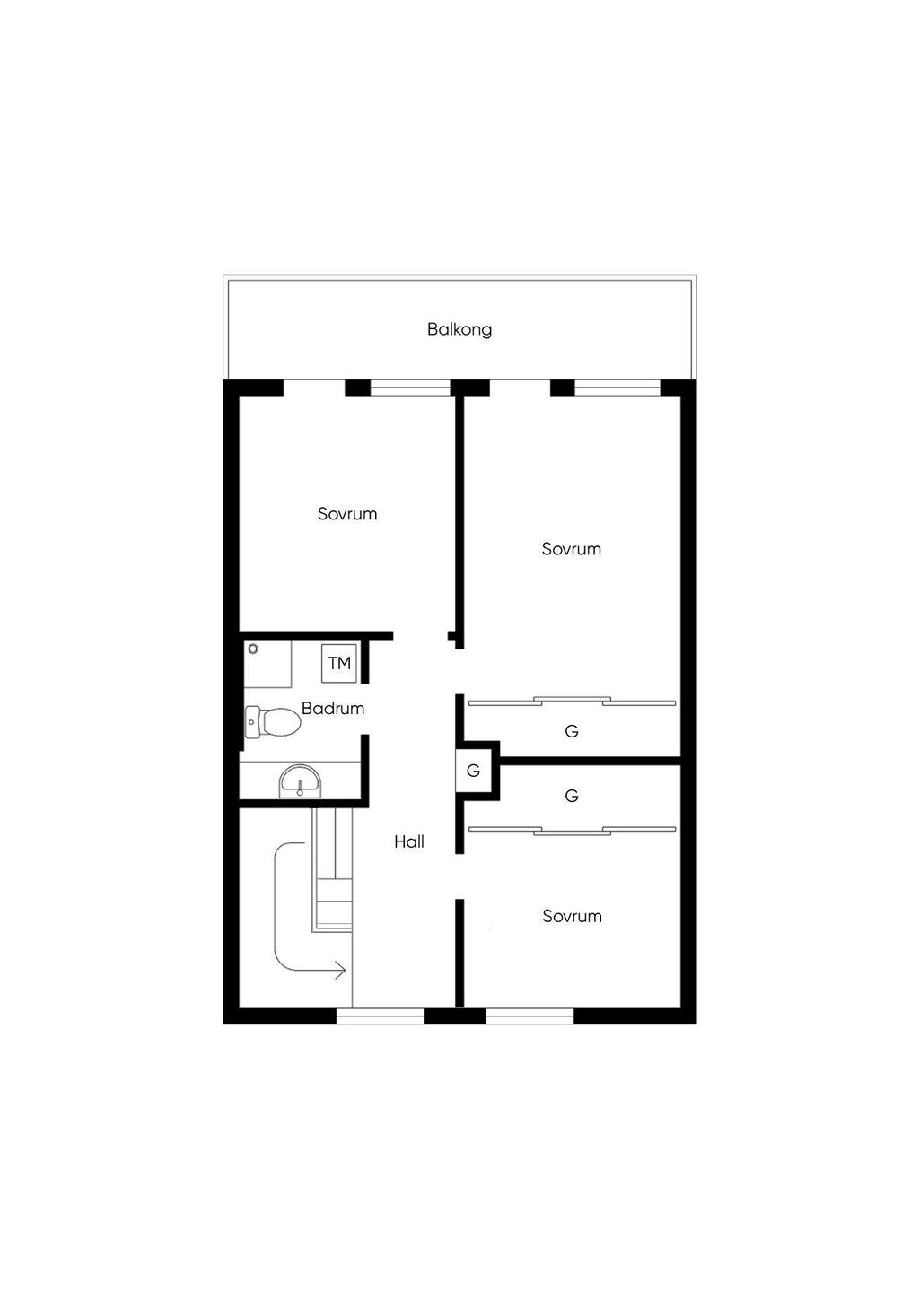 Alternativ planlösning - Övre plan