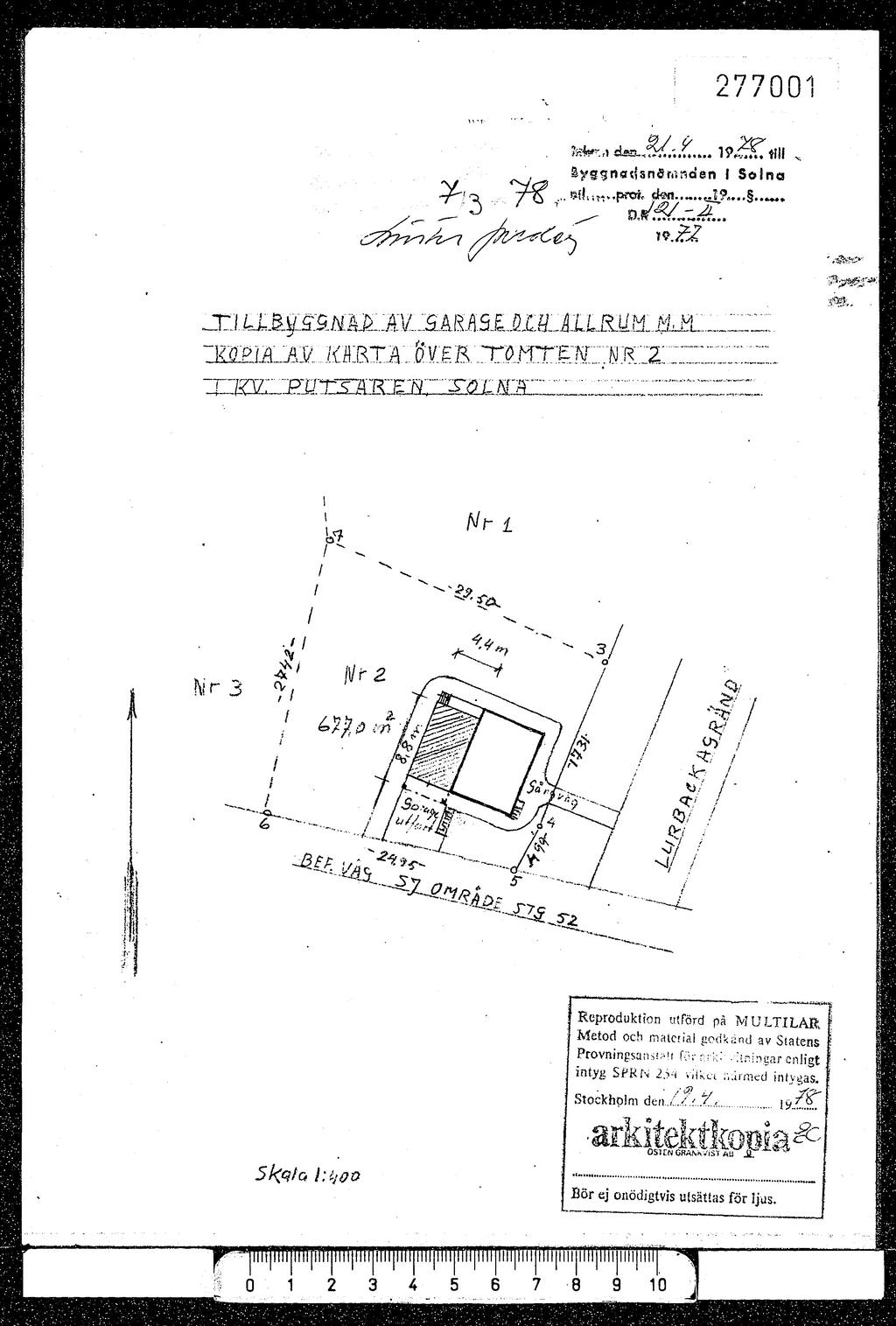 Ritning tillbyggnad 1978