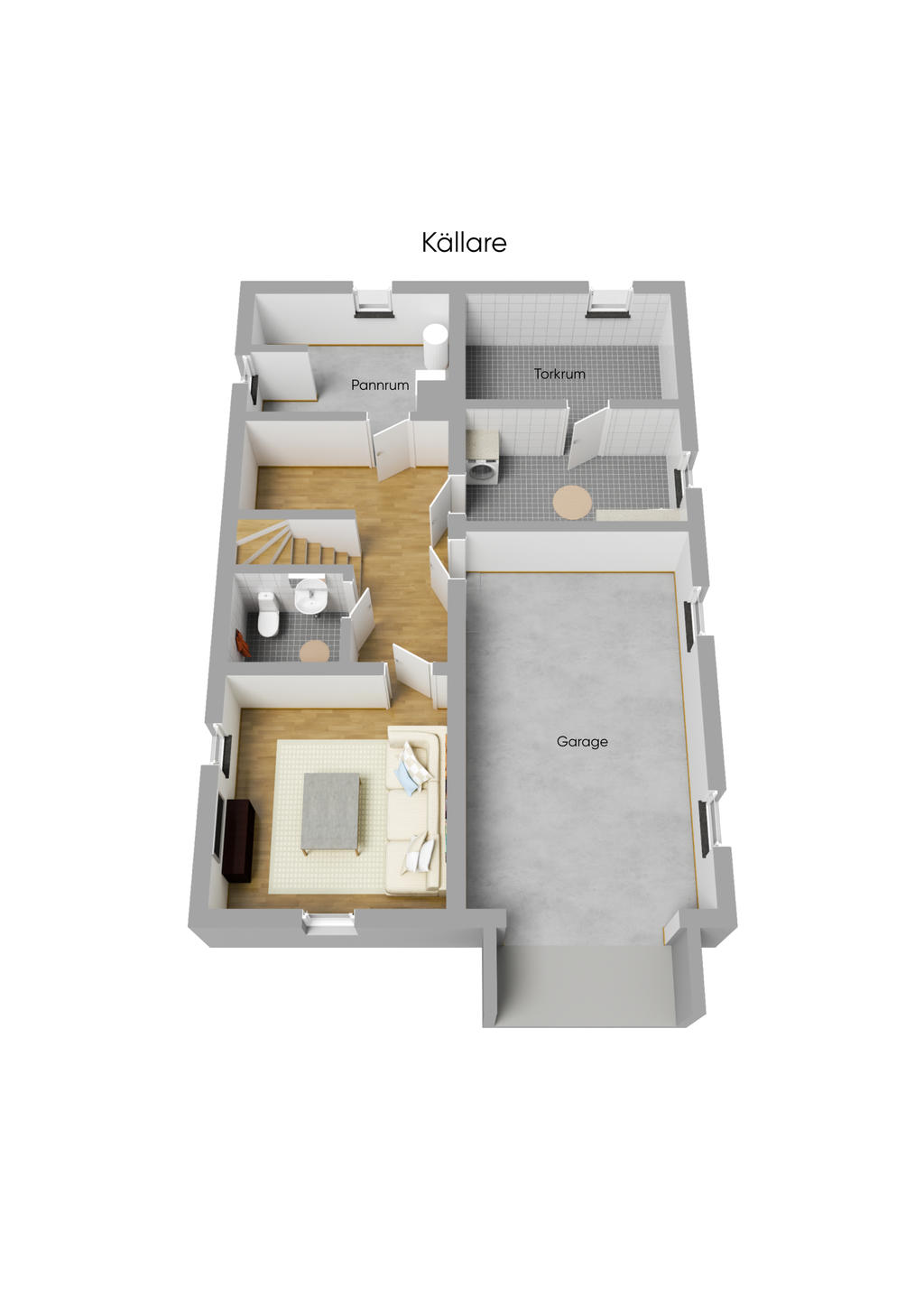 Planlösning källarplan 3D