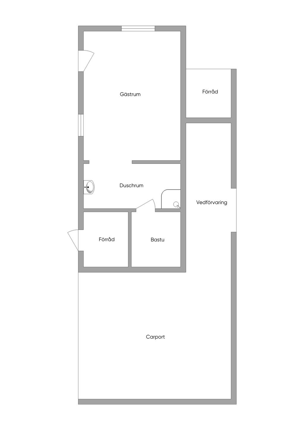 Gästhus m carport och förråd