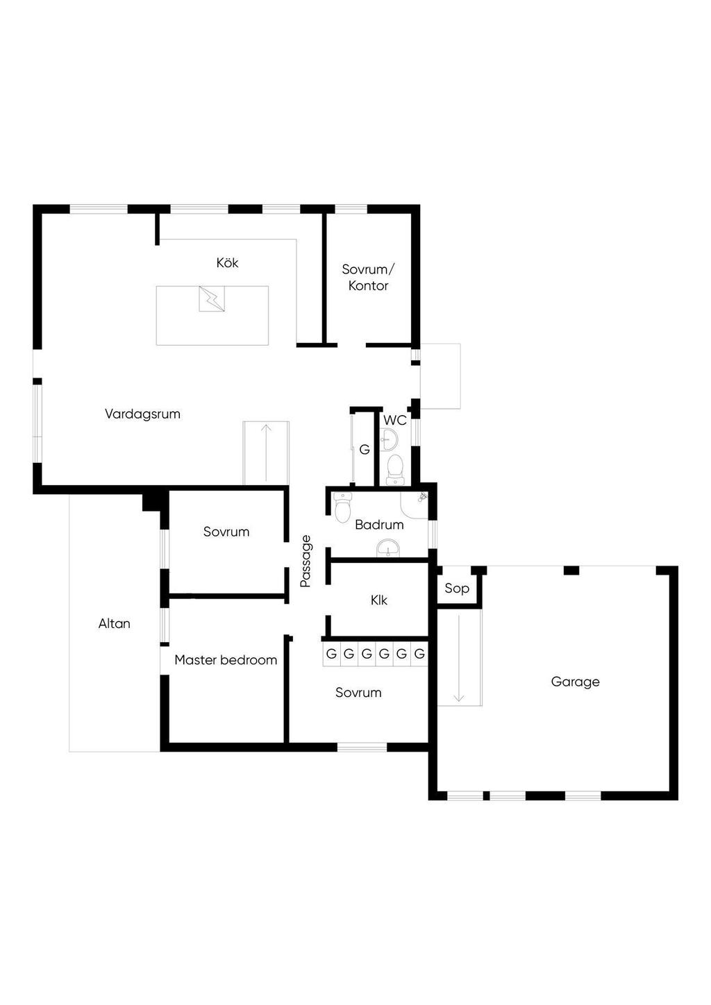 Planlösning entréplan och övre etage. 