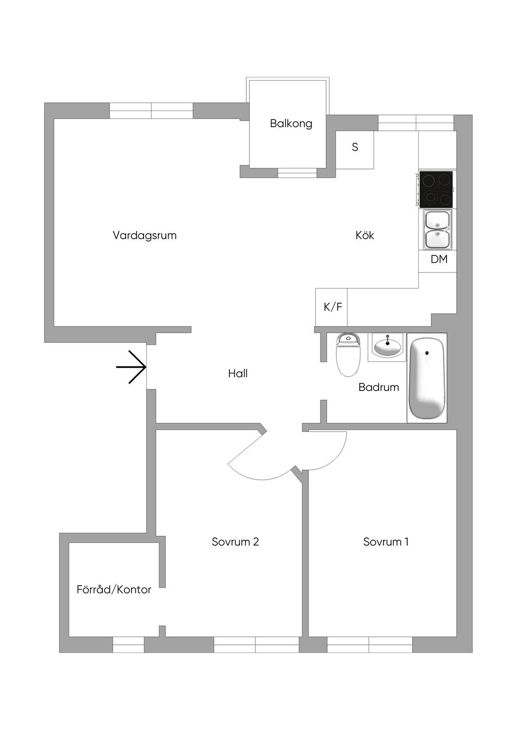Alternativ planlösning, dock behövs godkännande av styrelsen/föreningen  innan eventuell renovering/ombyggnation 
