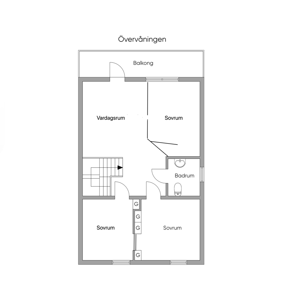 Planritning övre plan (ej skalenlig)