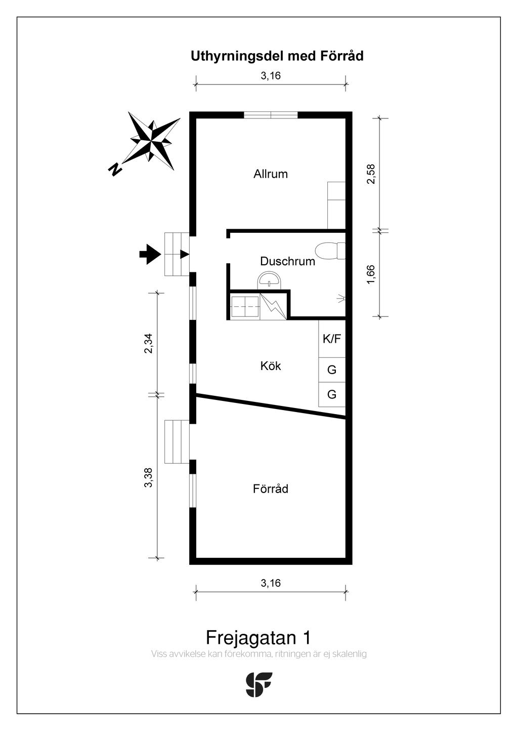 Planritning uthyrningsdel med förråd