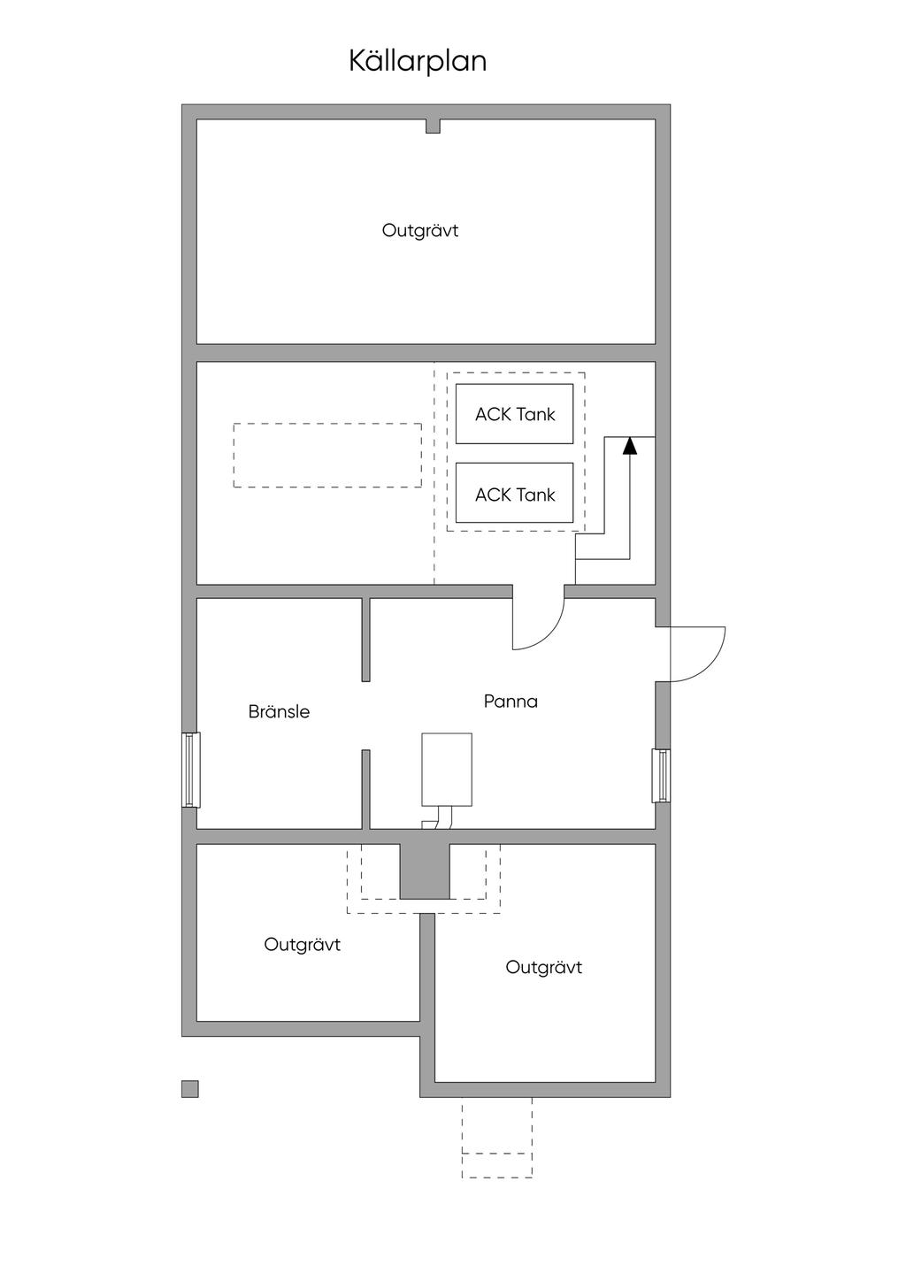 Planlösning källarplan extra byggnad.