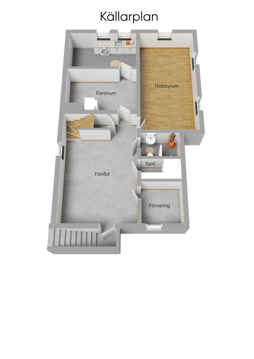 Planlösning källarplan 3D