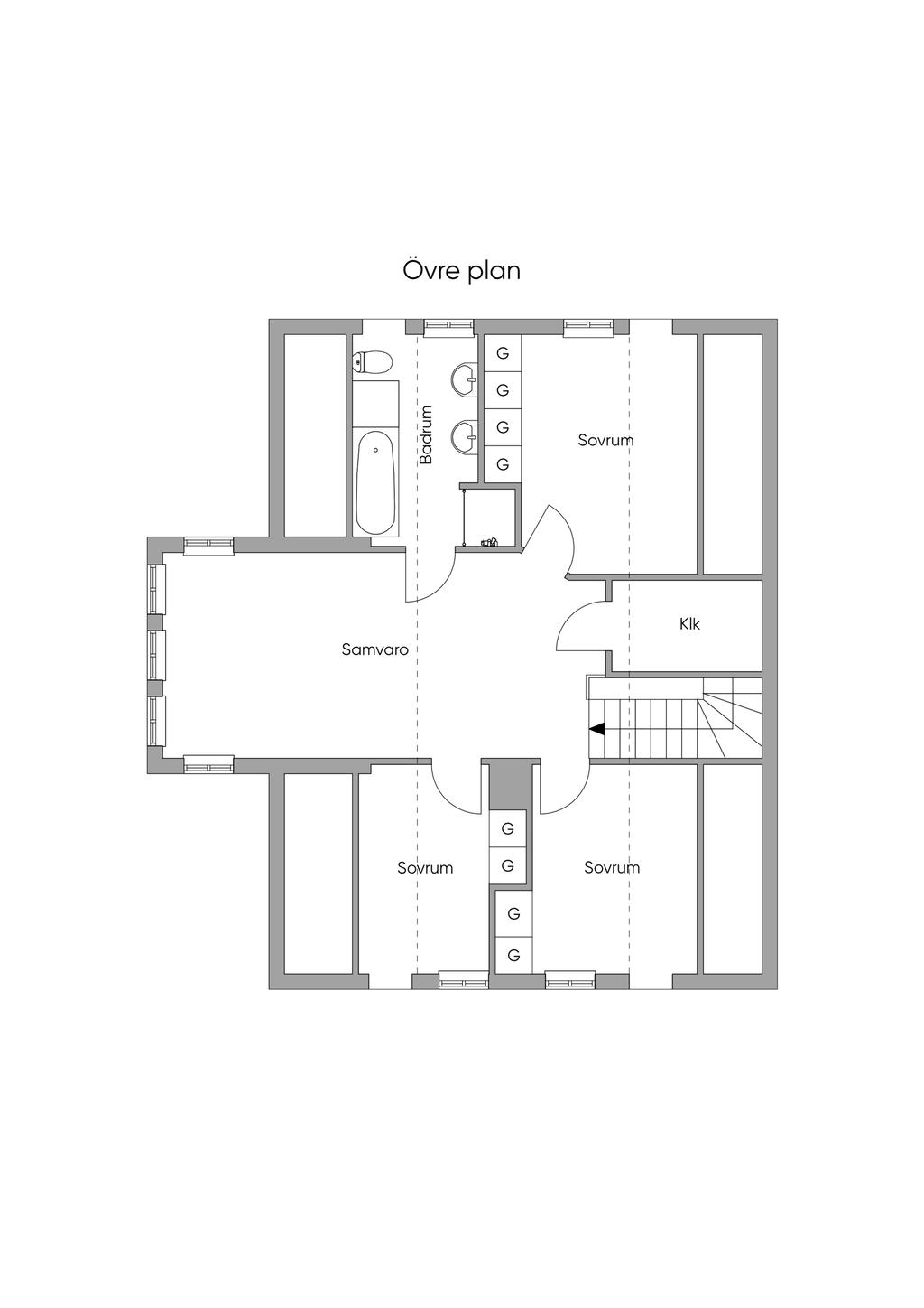 Planritning. Övre plan