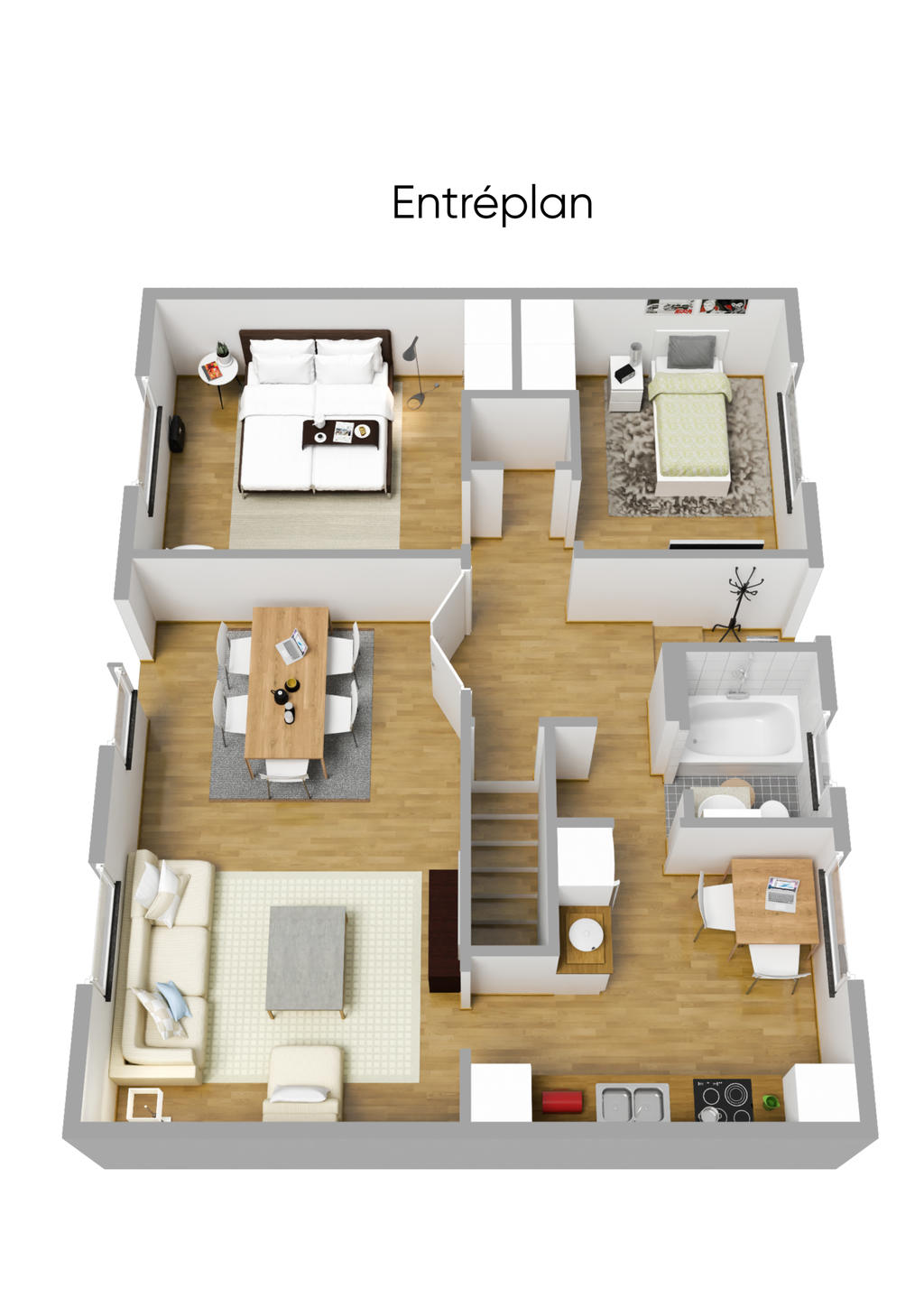 Planlösning källarplan 3D