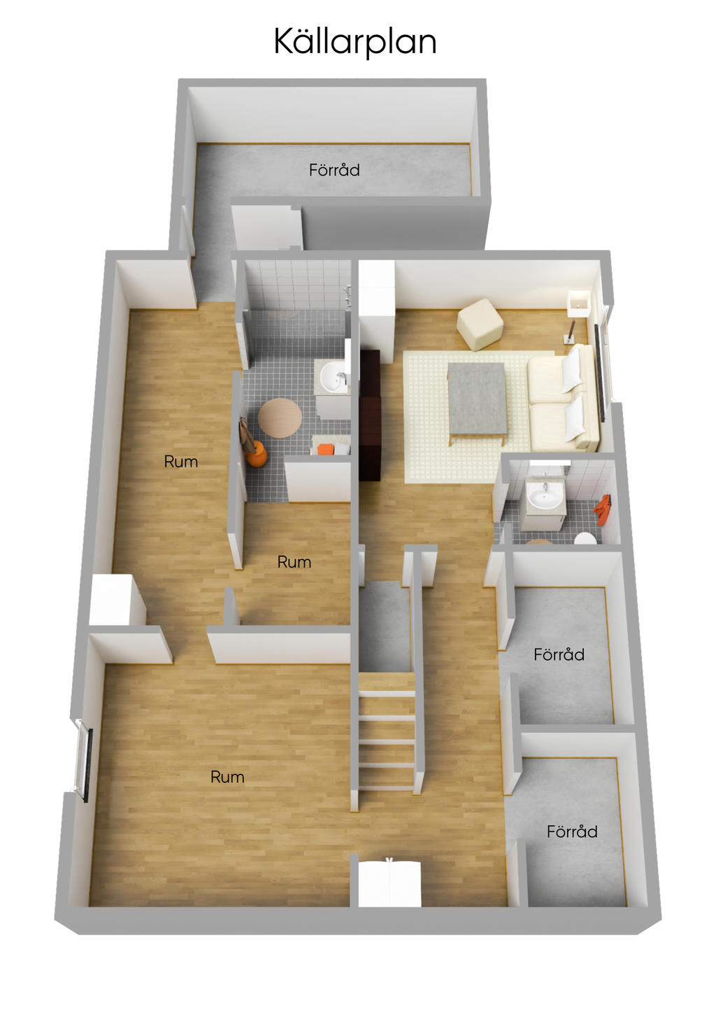 Planlösning källarplan 3D