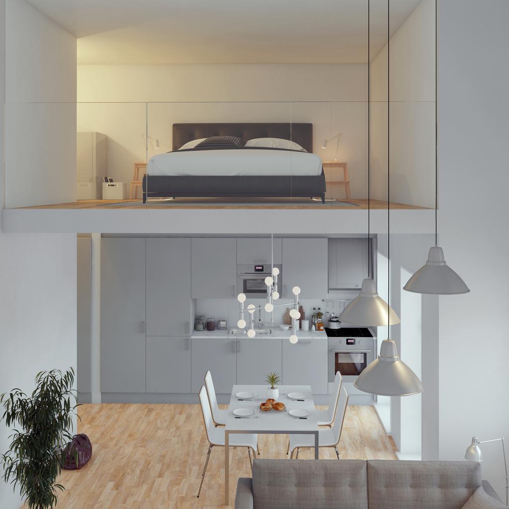 Kök och sovrum i entrésolplan