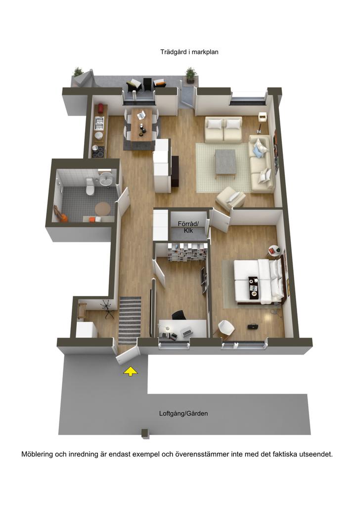 3D möblerad planlösning
