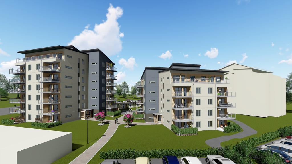 Vy över husen mot vattnet