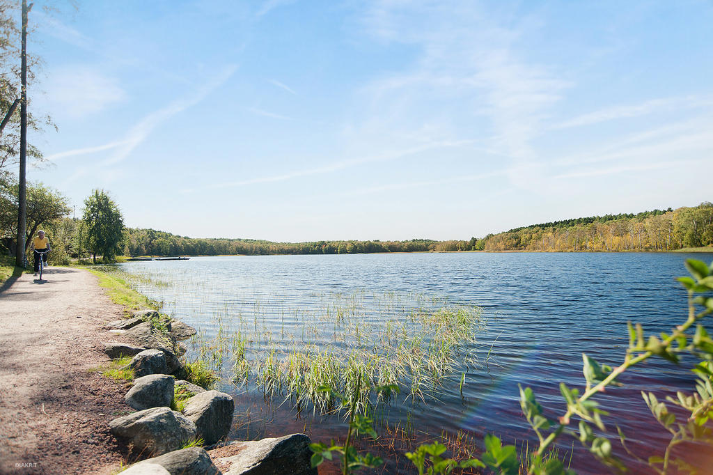 Mysiga Härlanda Tjärn som ligger en kort promenad bort.