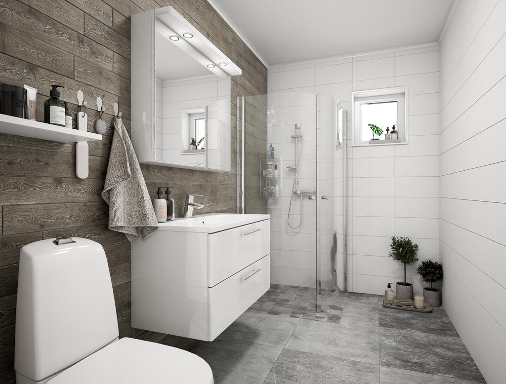 Inspirationsbild: Fräscht och ljust badrum med inredning från Vedum. Avvikelser kan förekomma.