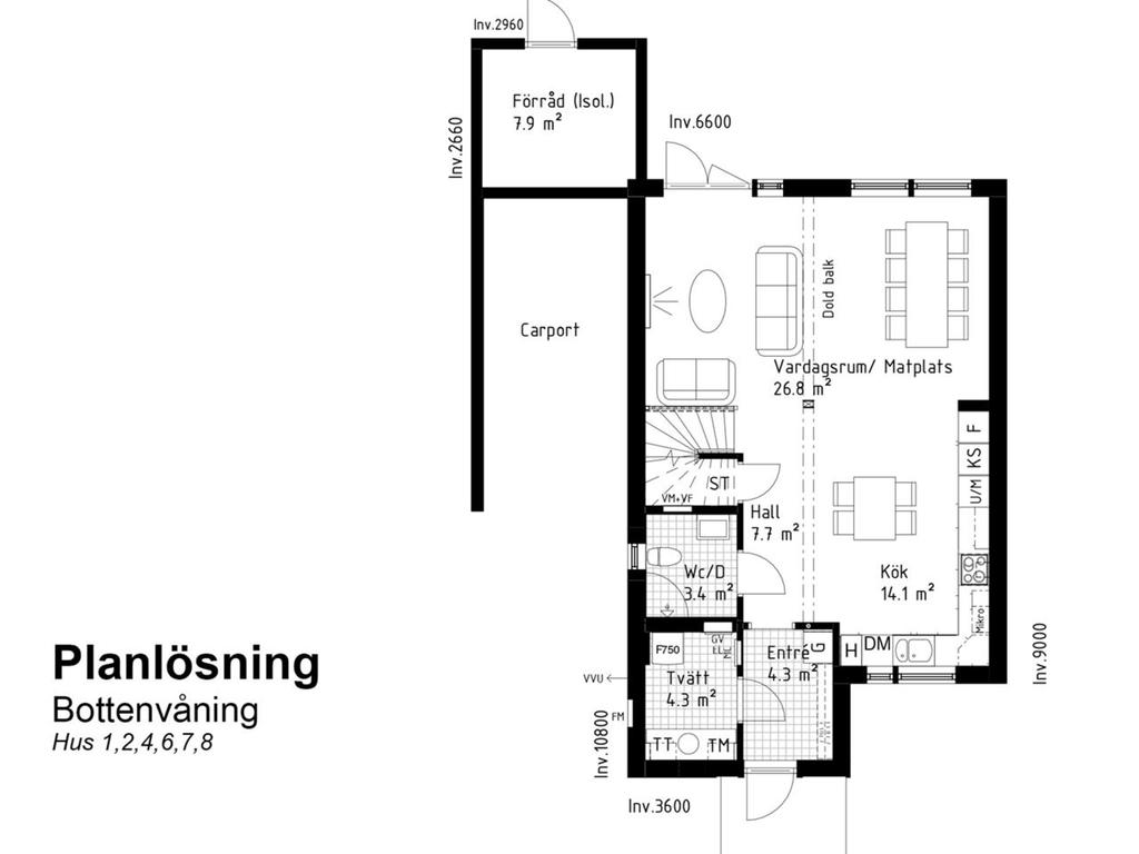 Planlösning bottenvåning hus 1.