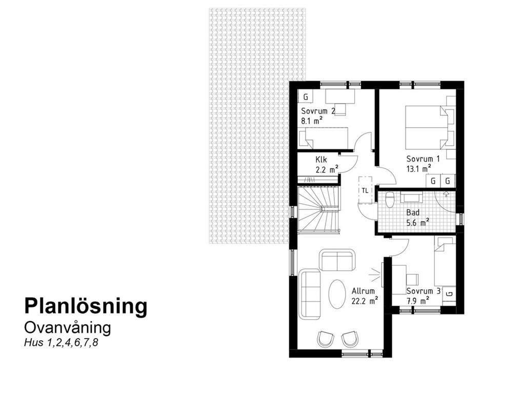 Planlösning ovanvåning hus 1.