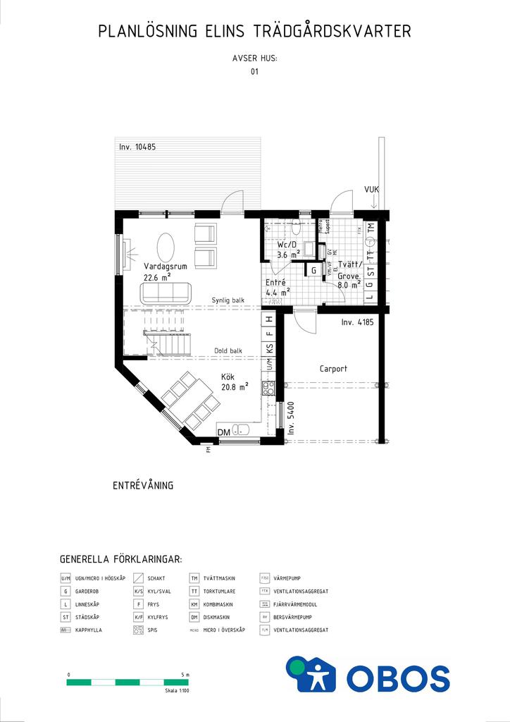 Bofaktablad Hus 1 parhus, entréplan.