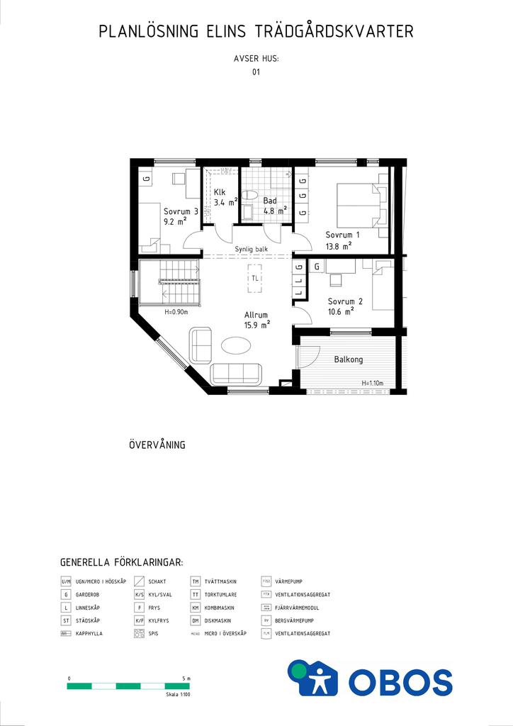 Bofaktablad Hus 1 övre plan
