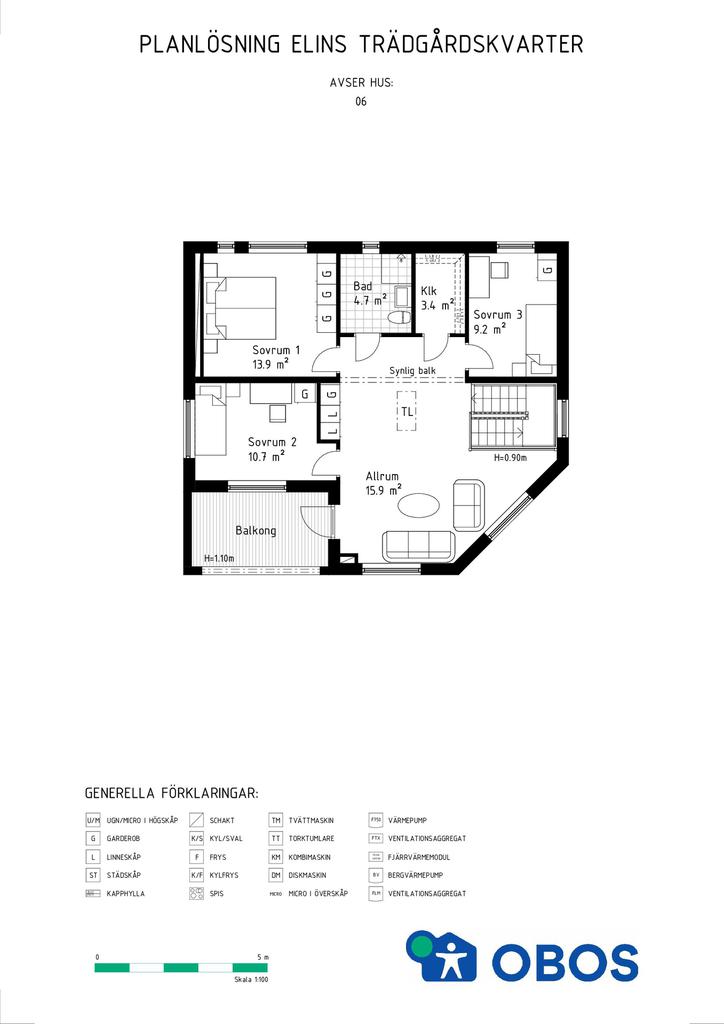 Bofaktablad friliggande Hus 6 övre plan