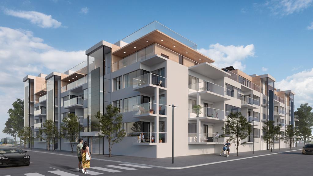 Byggnaden utstrålar sober elegans med vit gestaltning och stora glaspartier. Bostäderna har uteplatser, balkonger eller terrasser i minst två väderstreck. Inspirationsbild, avvikelser kan förekomma.