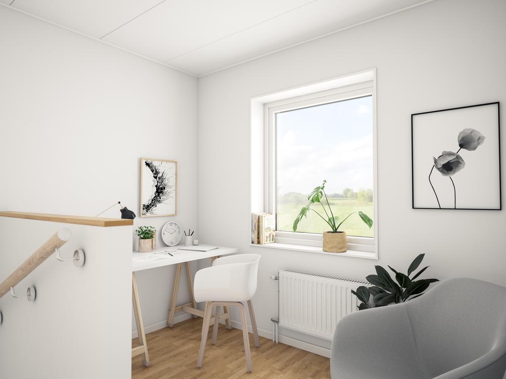 Kontors/läshörna övre plan, fotomontage.