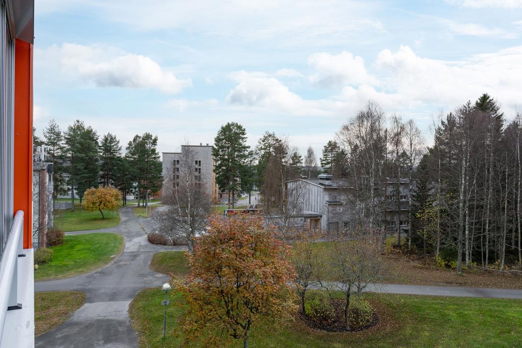 Fri utsikt över innergård och skogsparti
