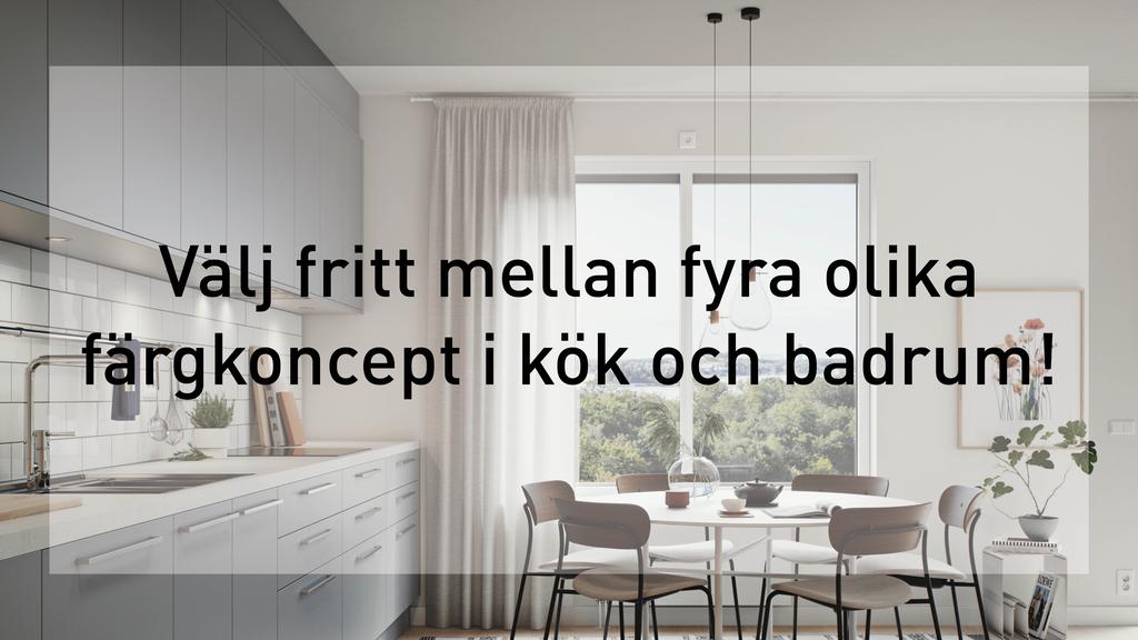 Välj fritt mellan fyra olika färgkoncept i kök och badrum!