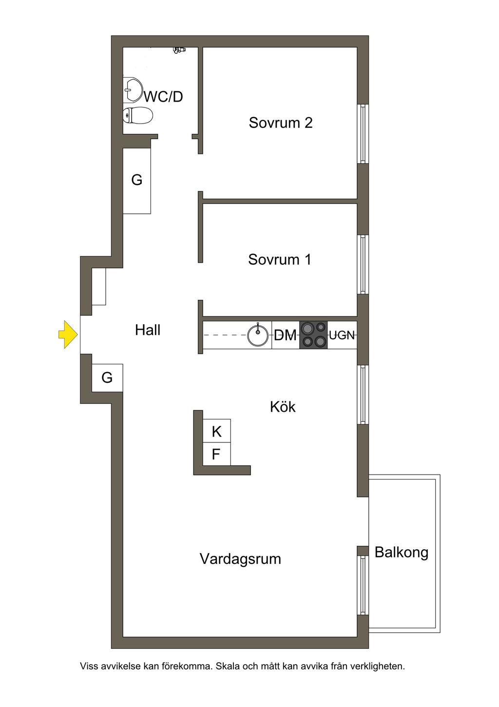 Planlösning. Ej skalenlig. Avvikelser kan förekomma. 