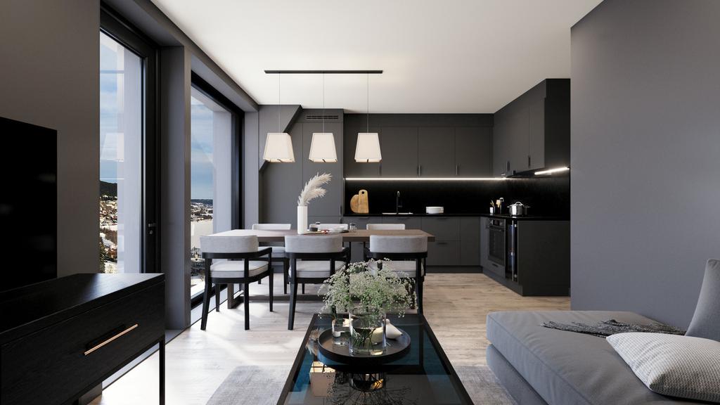 Bilderna är digitalt illustrerade renderingsbilder och kan vara från olika lägenheter i byggnaden.