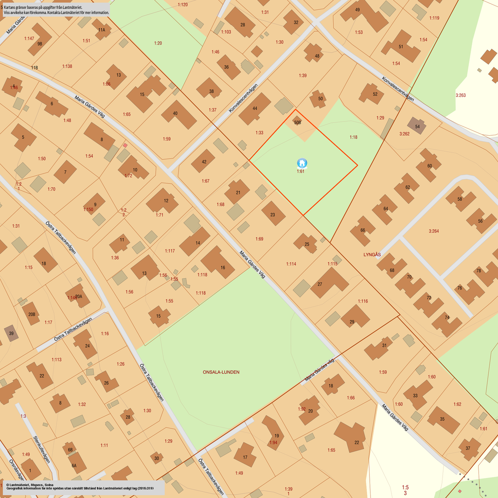 Fastighetskarta Onsala-Kullen 1:61. 