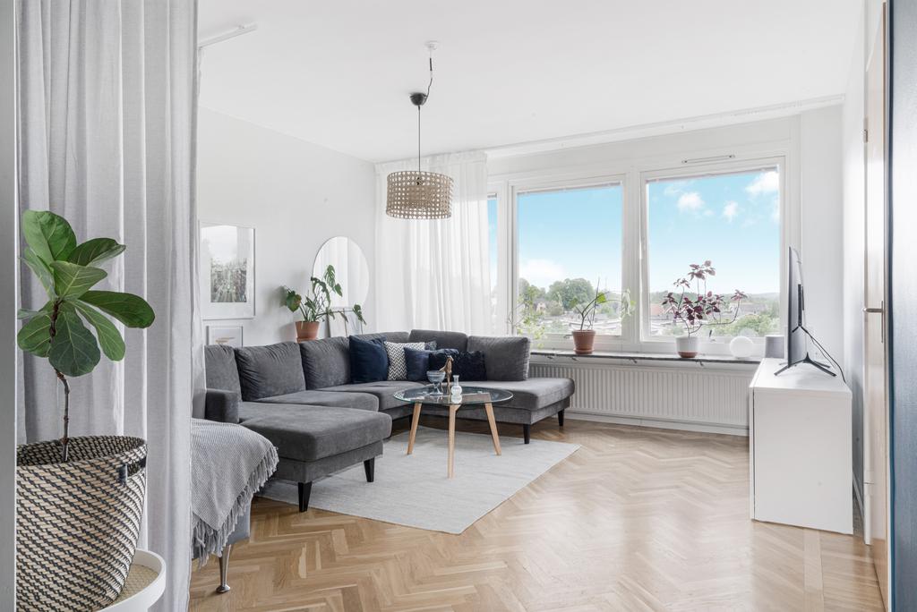 Vardagsrum med utsikt över takåsarna