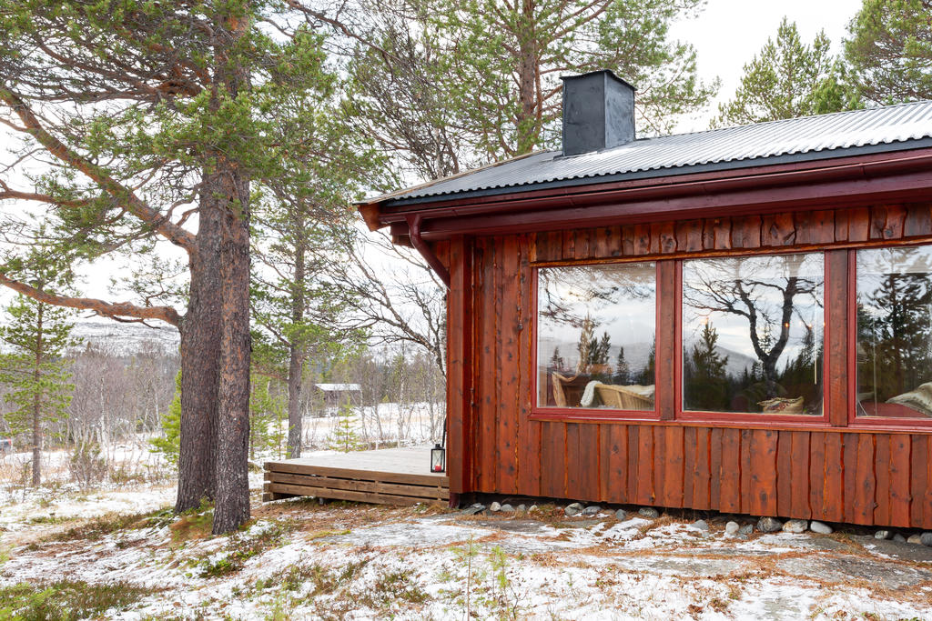 Stora fönsterpartier med fjället som granne. 