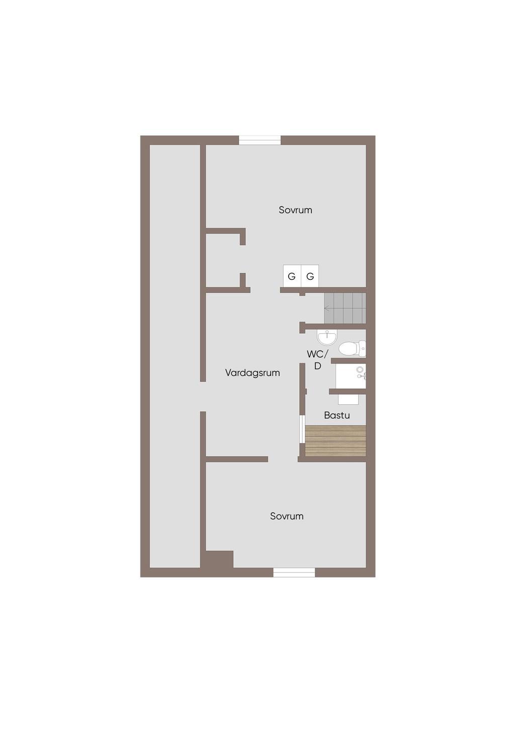 Planritning övervåningen.